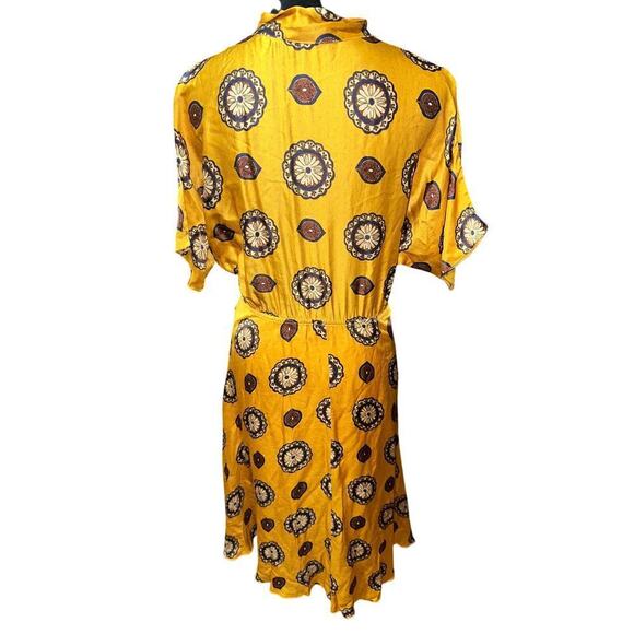 NISSA Women’s A line Printed Dress Silk Blend Scarf Collar yellow US Sz 2 classy - Picture 7 of 13